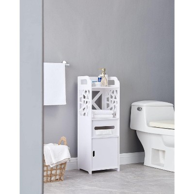 Kings Brand Furniture - Larie Wood Bathroom Floor Storage Cabinet, White