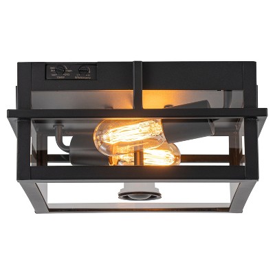 C Cattleya 2-Light Black Motion Sensing Dusk to Dawn Outdoor Flush Mount Ceiling Light