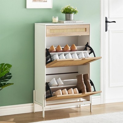 Whizmax Shoe Cabinet with 2 Flip Drawers, Freestanding Shoe Cabinet Organizer with Metal Legs, Shoes Storage Cabinet for Entryway, Shoe Rack Cabinet