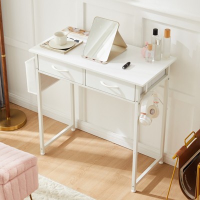MAYEERTY 32in Adjustable Small Computer Desk, Metal Writing Study Table with Storage and Headphone Hook, Home Office