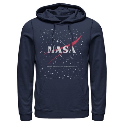 Men's NASA Circle Distressed Space Logo  Pull Over Hoodie - Navy Blue - Large