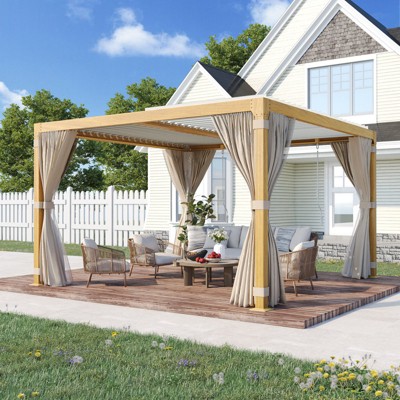 EROMMY 12 Ft. W X 12 Ft. D Louvered Pergola With Louvered Roof For Decks, Gardens And Backyards