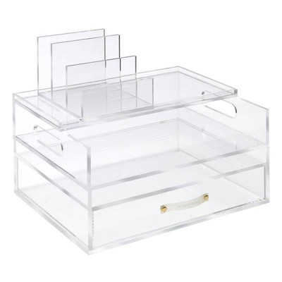 RUSSELL + HAZEL Acrylic Medium Solution: Clear Desk Organization Set, 4-Piece Office Organizer, Desktop Shelving & Holders