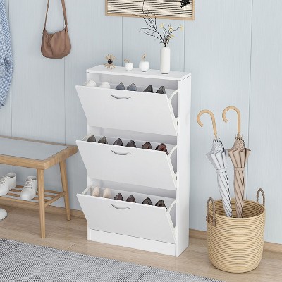 KTMBDW Shoe Cabinet with 3 Flip Drawers, Hidden Wood Shoe Cabinet, Freestanding Shoe Storage Cabinet for Entryway, Hallway, White