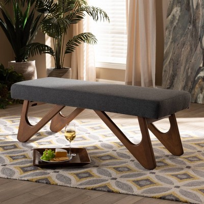 Rika Upholstered Brown Boomerang Bench - Baxton Studio