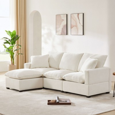 NicBex Couches for Living Room 110" Modern Modular Sofa L-shaped 4 Seat Chenille Upholstered Freely Combinable Sofa Couch Set with 2 pillows, White