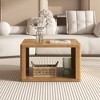 COWLOWN Natural Square Coffee Table, 2-Tier Center Table with Half Open Storage Compartment - 2 of 4
