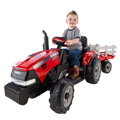 Peg Perego 12V Case Magnum Tractor with Trailer Powered Ride-On - Red