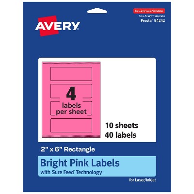 Avery Bright Pink Paper Labels, 2" x 6" Rectangle