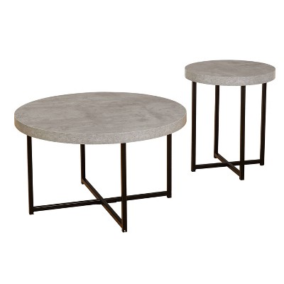 2pc Era End/Coffee Table Gray - Buylateral: Round, Minimalist, Industrial Style Living Room Set