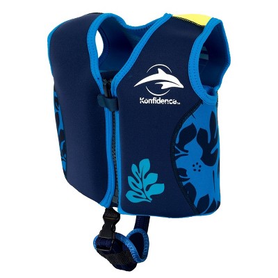 Konfidence Learn to Swim Buoyancy Jacket with Removable Support Strap in Blue Palm
