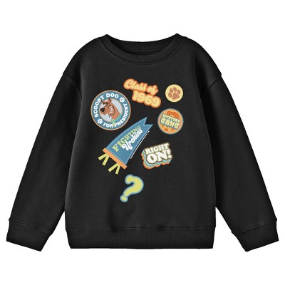 Scooby Doo Random Badges Youth Black Crew Neck Sweatshirt