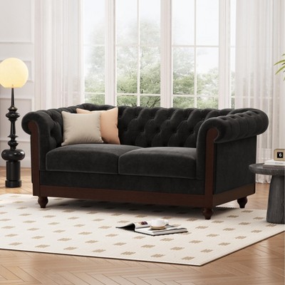 59"W Chesterfield Velvet Loveseat Sofa, Upholstered Sofa Couch with Rolled Arm Dutch and Tufted Button - Christopher Knight Home
