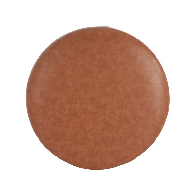 Okak Round Ottoman Bench Coffee Table Soft Upholstered Foot Rest Faux Leather Small Ottomans Foot Stools for Living Room, Entryway,Bedroom, Cognac