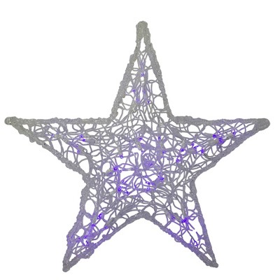 J. Hofert Co 24" Pre-lit Clear and Purple LED Color Changing Spun Glass Hanging Star Christmas Decoration