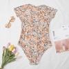 Women's Floral Short Sleeve Rash Guard Zipper Front One Piece Swimsuit - Cupshe - 3 of 4