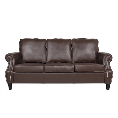 Christopher Knight Home Dowd 3 Seater Faux Leather Sofa with Nailhead Trim