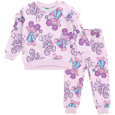 Sesame Street Abby Cadabby Infant Baby Girls French Terry Sweatshirt and Jogger Pants Outfit Set Purple 12 Months
