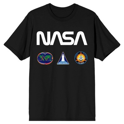 Men's Black Nasa Novelty T-shirt, Logo and Patches