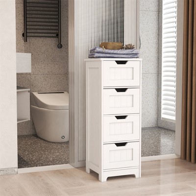 White Freestanding Storage Cabinet with 4 Drawers, Bathroom Cabinet,  Entryway Cupboard Storage Organizer, for Bathroom, Living Room, Kitchen