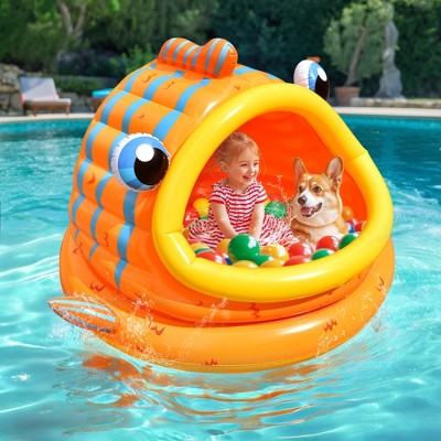 Fun Little Toys Kids Pool - Inflatable Whale Swimming Pool with Canopy & Beach Tent for Summer Water Play