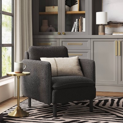 Square Back Accent Arm Chair Boucle Black - Threshold™: Upholstered Polyester, Rubberwood Legs