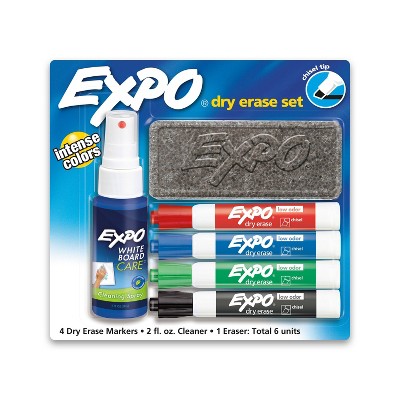 Expo 6pk Dry Erase Marker Starter Set with Eraser & Cleaner Multicolored: Bold & Fine Point, Low-Odor, Whiteboard Use