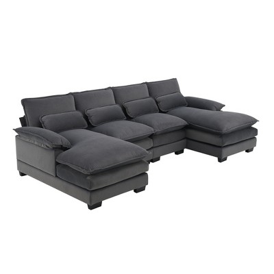 GDFStudio Antonia Chenille 110" U-shaped Sectional Sofa with 2 Chaise Lounge and Pillows