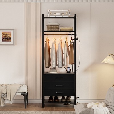 Aheaplus Corner Closet System with Drawers, Garment Rack
