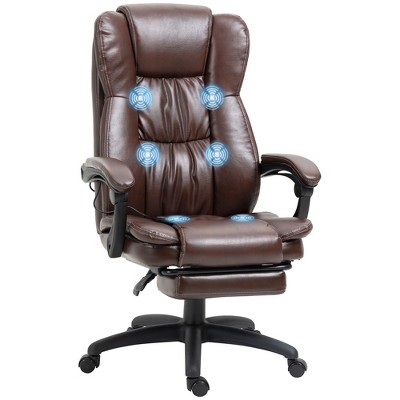 Vinsetto High Back Massage Office Chair with 6-Point Vibration, 5 Modes, Executive Chair, PU Leather Swivel Chair with Reclining Back, and Retractable Footrest