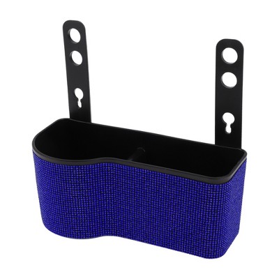 Unique Bargains Car Trash Can W/ Hook Hanging Front Rear Seats Rhinestone Trash Bin Blue 1 Pc