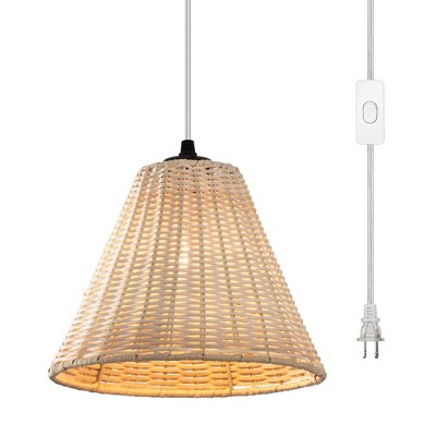 C Cattleya 1-Light Plug-in Pendant Light with Woven Rattan Shade