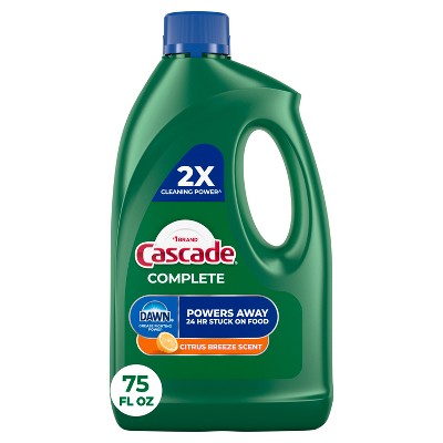 Cascade Citrus Breeze Scent Complete Dishwasher Detergent Gel with Dawn Grease Fighting Power - 75oz