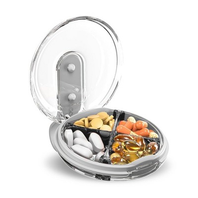 Sukuos Daily Use Round Pill Organizer 1 Pack, 4 Compartments, Portable Travel Pill Box, Medicine Container & Vitamin Holder
