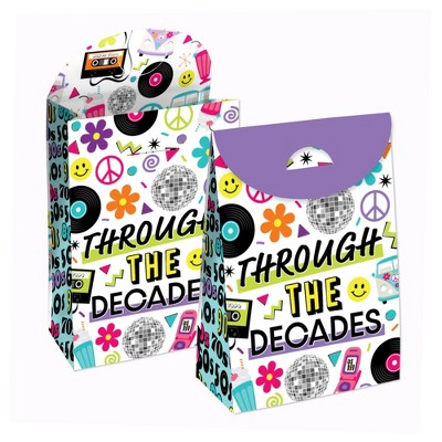 Big Dot of Happiness Through the Decades - 50s, 60s, 70s, 80s, and 90s Gift Favor Bags - Party Goodie Boxes - Set of 12