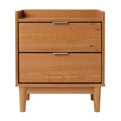 Gulches Caramel Mid-Century Nightstand - 2-Drawer Solid Wood Design