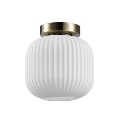 Globe Electric 1-Light Matte Brass Flush Mount Ceiling Light with Frosted Ribbed Glass Shade: ETL Listed, 60W E26, Dimmable