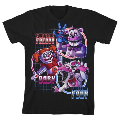 Five Nights Sister Location Funtime Freddy Foxy and Baby Boy's Black T-shirt
