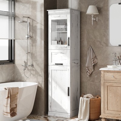Tall Bathroom Cabinet, Slim Bathroom Storage Cabinet with Doors and Shelves, Freestanding Narrow Bathroom Linen Cabinet for Small Space, White