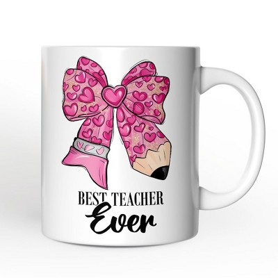 Pencil Coquette Teacher Bow Mug, Cute Appreciation Present, Back To School (Non-Custom Only)| OrnamentallyYou