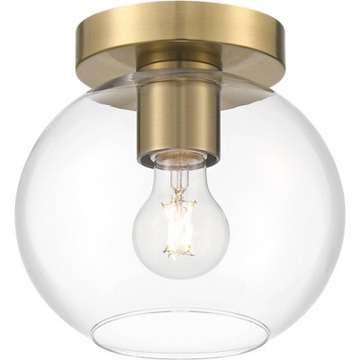 Possini Euro Design Kavin Modern Ceiling Light Semi Flush-Mount Fixture 8 3/4" Brass Clear Glass for Bedroom Kitchen Living Room