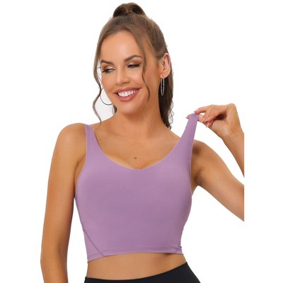 Allegra K Women's Workout Fitness Longline Wireless Padded Yoga Sports Bra