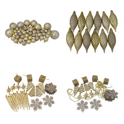 Northlight 125ct Champagne Gold Shatterproof 4-Finish Christmas Ornaments 5.5" (140mm)