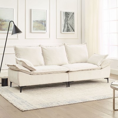 88.5" Modern Sailboat Sofa Dutch Velvet 3-Seater Sofa with Two Pillows for Small Spaces in Living Rooms, Apartments