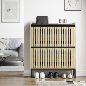 RISOKEYS Shoe Cabinet with 2 Flip Drawers,Slim Hidden Shoe Storage Cabinet,Shoe Rack Organizer Cabinet with Metal Leg for Hallway Entryway - 1 of 4