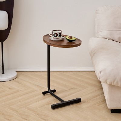 MAYEERTY Brown C-shaped Side Table, Small Sofa Table for Living room