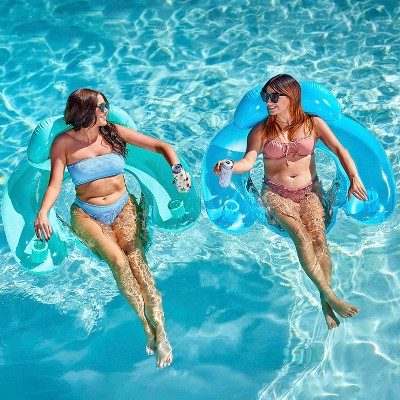Joyfy 2/4 Packs Inflatable Pool Floats Chair, Pool Lounge Chairs with Cup Holders, Hammock Noodle Mat for Adult Summer Water Fun Swimming Party Beach