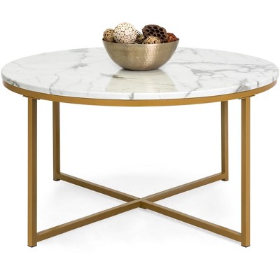 Best Choice Products 36in Faux Marble Modern Round Living Room Accent Coffee Table w/ Metal Frame