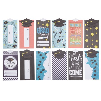 Paper Junkie 36 Pack Graduation Money Holder Gift Cards with Envelopes for Class of 2025 School & College, 6 Designs, 7.2 x 3.5 in