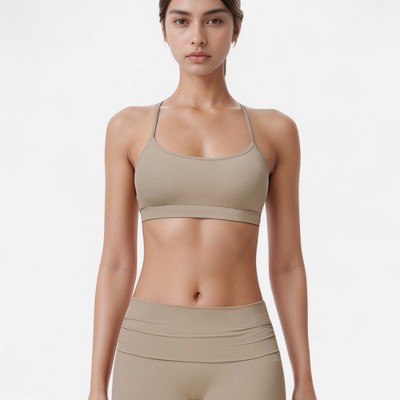 Anna-Kaci Active Women's Strappy Active Sports Bra with Scoop Neckline Thin Back Straps and Stretch Compression Fabric